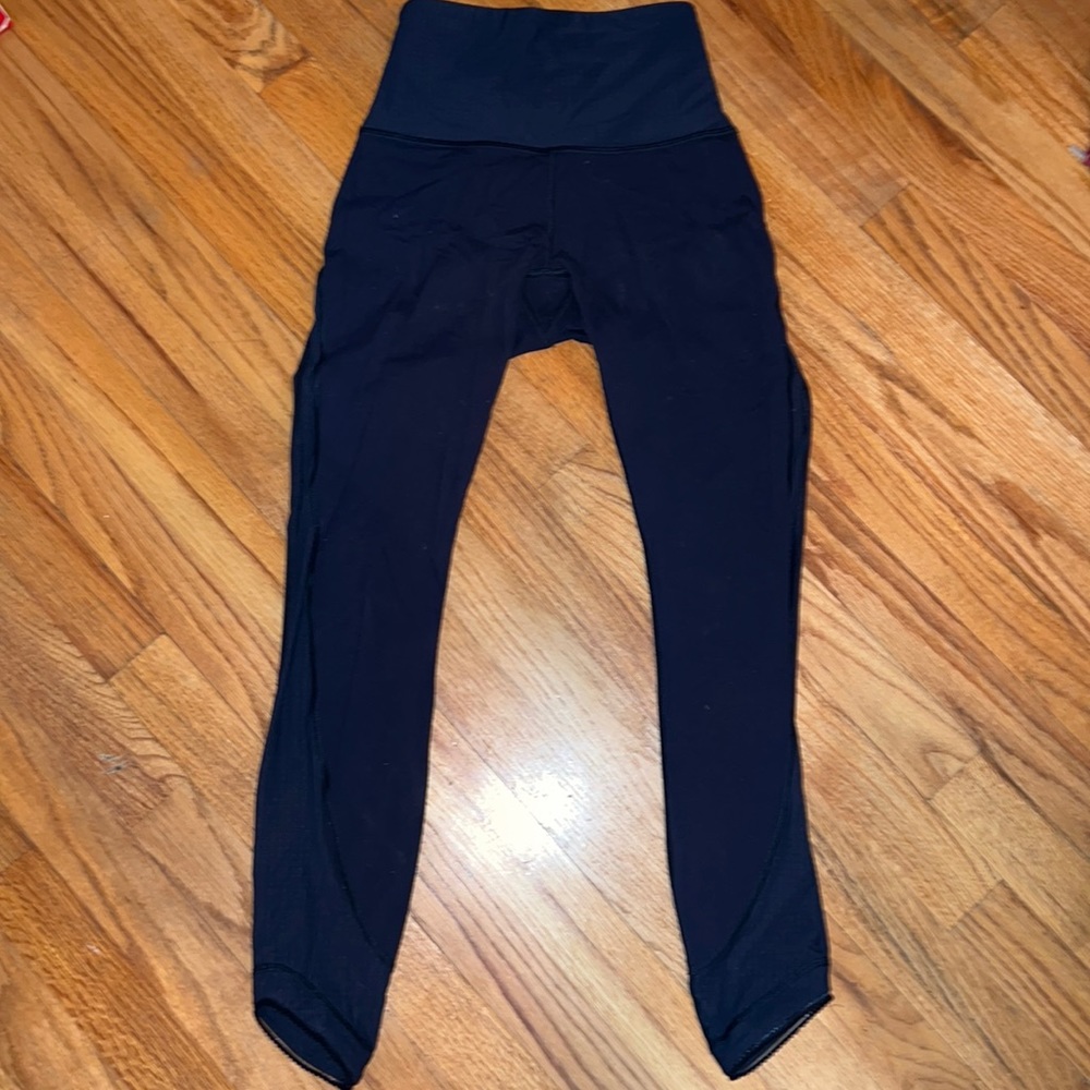 Lululemon Deep Breath Leggings- Navy Blue Leggings With Polka Dot Mesh Detailing